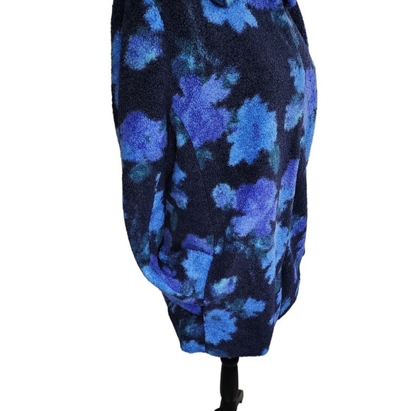 Isaac Mizrahi Live! Floral Printed Faux Fur Shearling Coat Navy QVC Size M - Picture 4 of 16